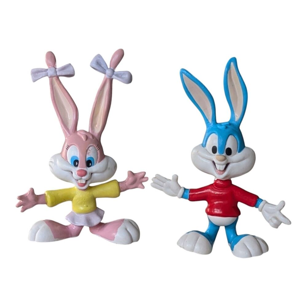 1994 Vintage Tiny Toons Bendems Bugs Buster & Babs Bunny PVC Bendable Figure Lot